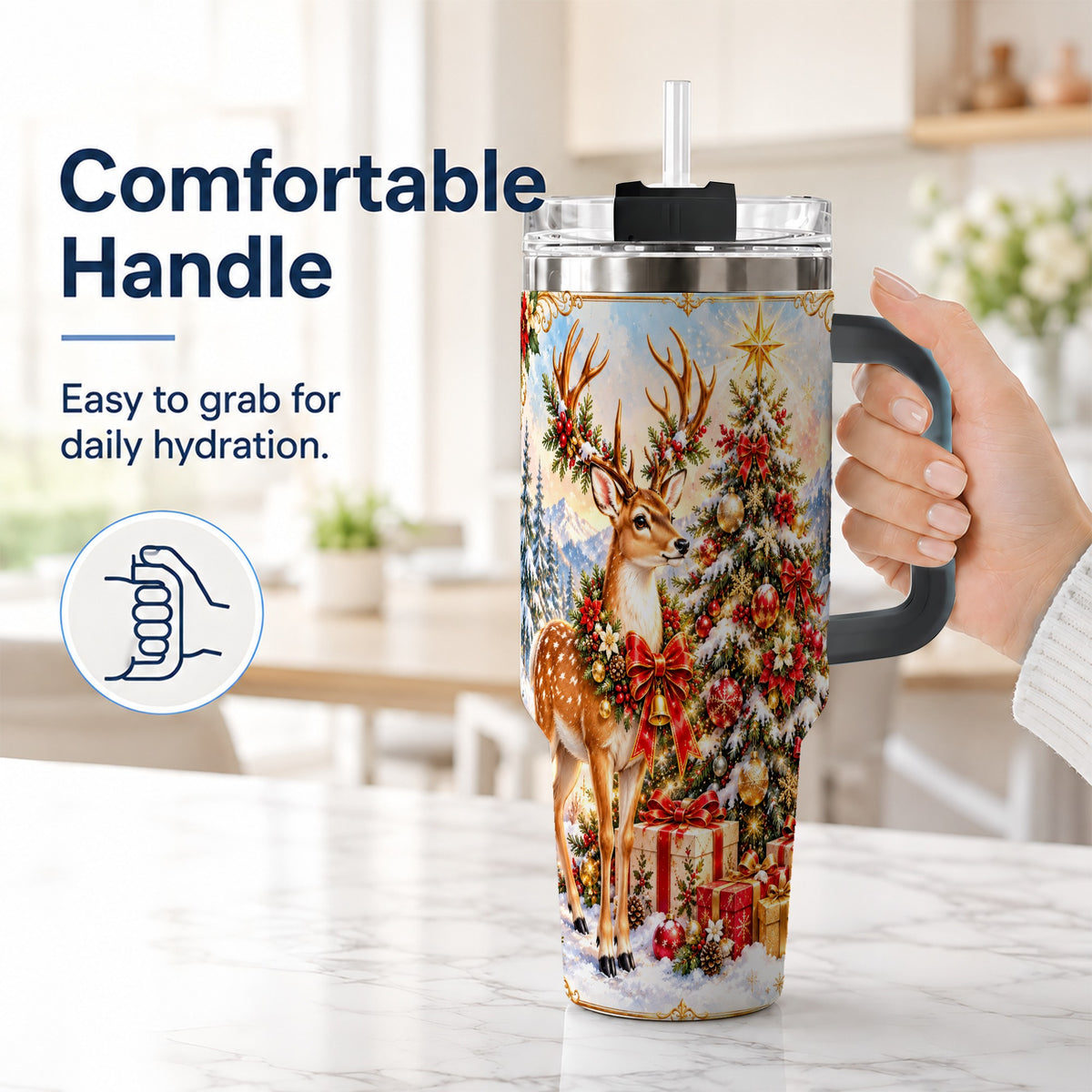 #pl[40oz|Black] Christmas Deer 40oz Tumbler, Reindeer Tumbler, Stainless Steel Travel Cup