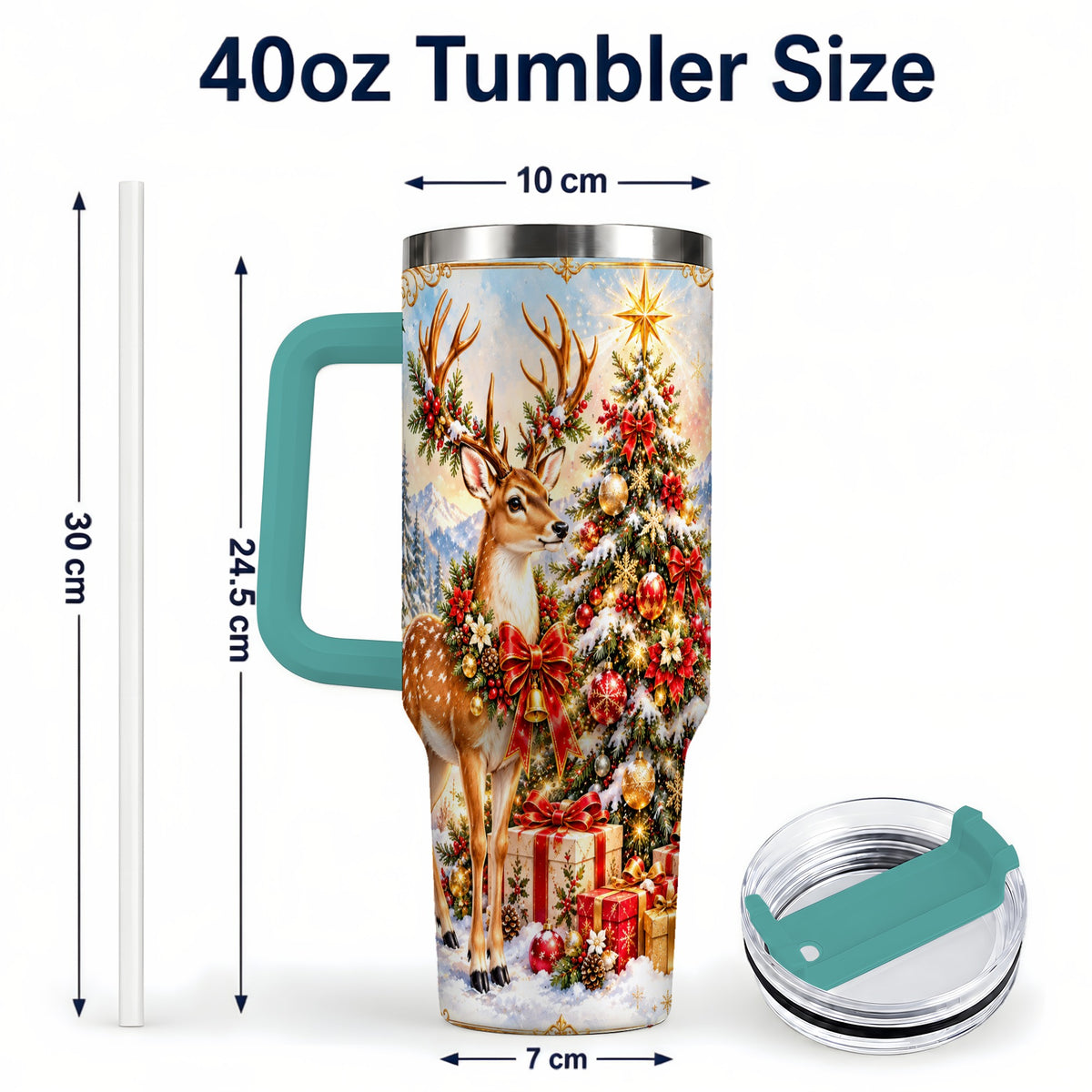 #pl[40oz|Green] Christmas Deer 40oz Tumbler, Reindeer Tumbler, Stainless Steel Travel Cup