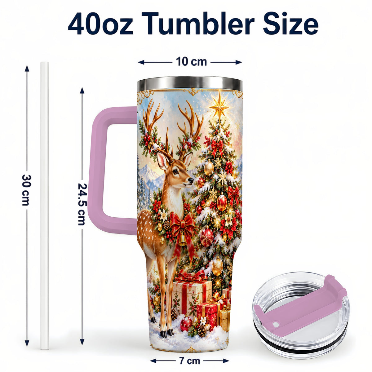 #pl[40oz|Pink] Christmas Deer 40oz Tumbler, Reindeer Tumbler, Stainless Steel Travel Cup