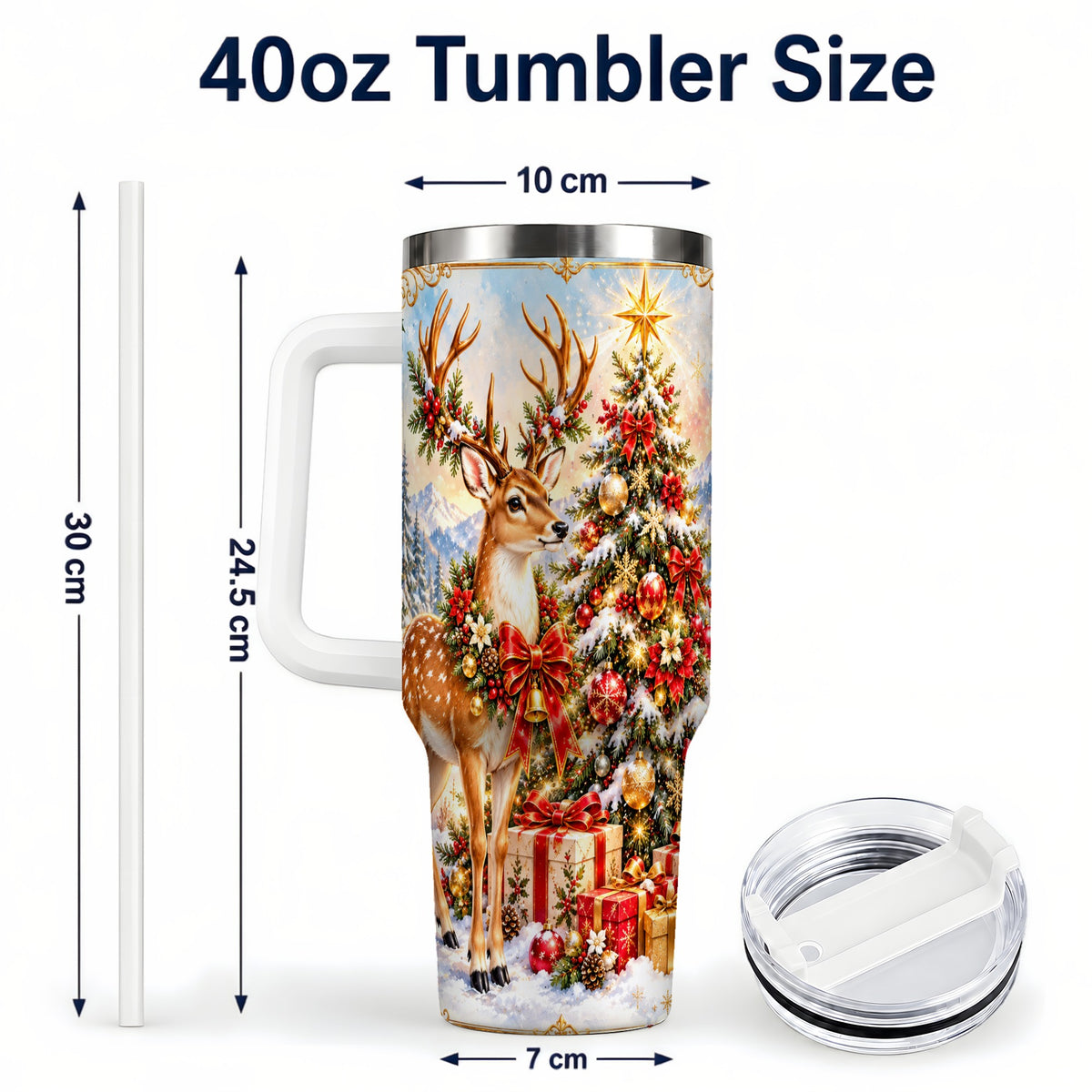 #pl[40oz|White] Christmas Deer 40oz Tumbler, Reindeer Tumbler, Stainless Steel Travel Cup