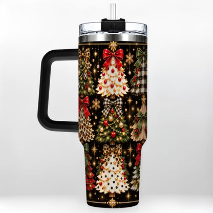 #pl[40oz|Black] Plaid Trees 40oz Tumbler, Holiday Tumbler, Stainless Steel Travel Cup