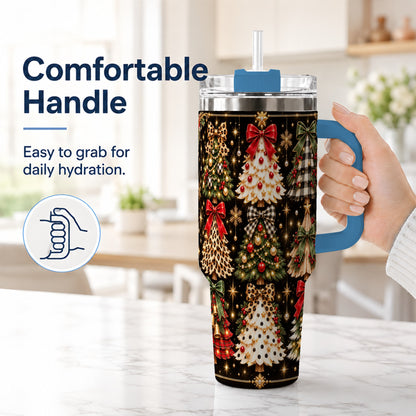#pl[40oz|Blue] Plaid Trees 40oz Tumbler, Holiday Tumbler, Stainless Steel Travel Cup
