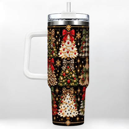 Plaid Trees 40oz Tumbler, Holiday Tumbler, Stainless Steel Travel Cup