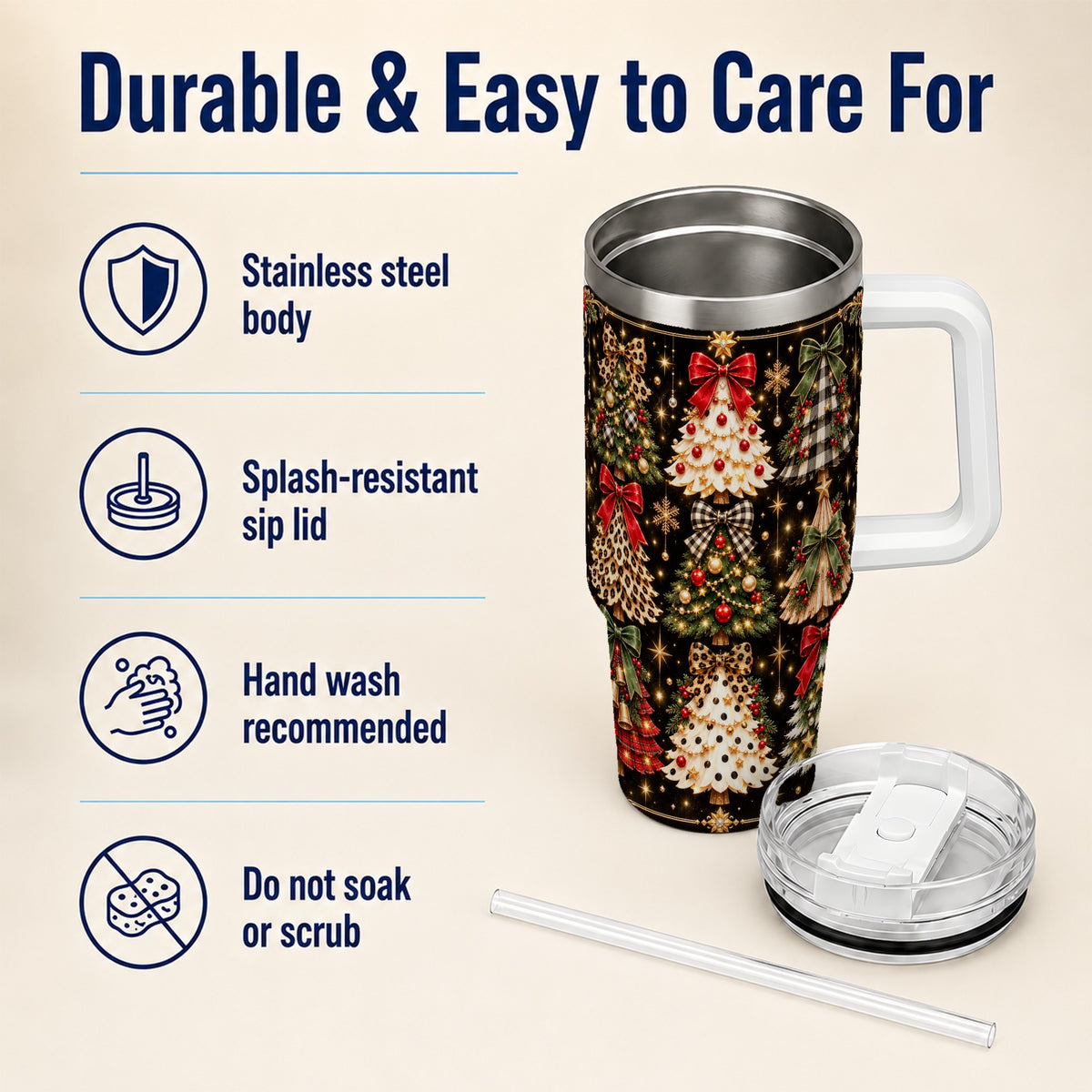 Plaid Trees 40oz Tumbler, Holiday Tumbler, Stainless Steel Travel Cup