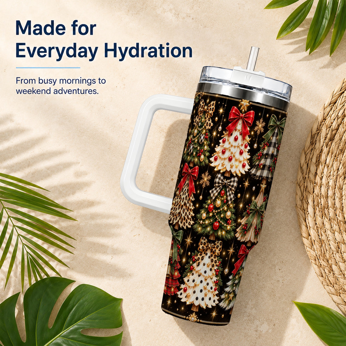 Plaid Trees 40oz Tumbler, Holiday Tumbler, Stainless Steel Travel Cup