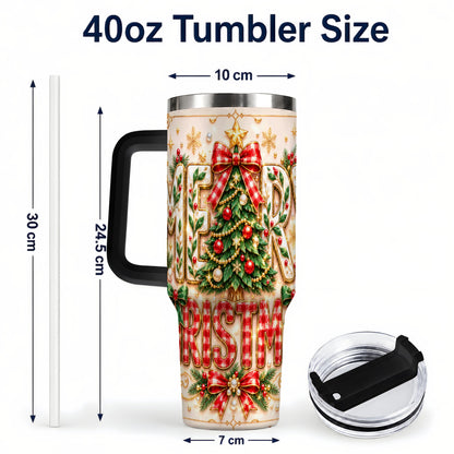#pl[40oz|Black] Christmas Tree 40oz Tumbler with Handle, Holiday Stainless Steel Cup