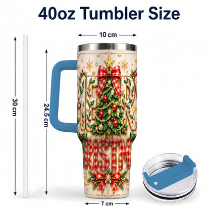 #pl[40oz|Blue] Christmas Tree 40oz Tumbler with Handle, Holiday Stainless Steel Cup