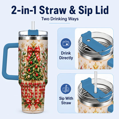 #pl[40oz|Blue] Christmas Tree 40oz Tumbler with Handle, Holiday Stainless Steel Cup