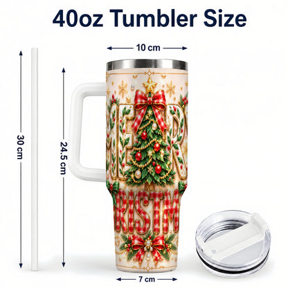 #pl[40oz|White] Christmas Tree 40oz Tumbler with Handle, Holiday Stainless Steel Cup