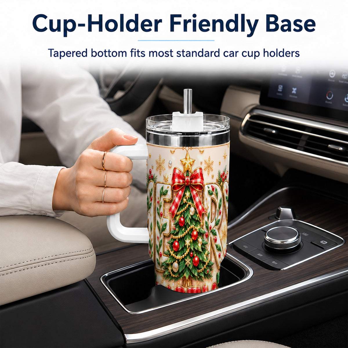 Christmas Tree 40oz Tumbler with Handle, Holiday Stainless Steel Cup