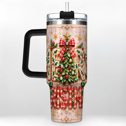 #pl[40oz|Black] Christmas Bow 40oz Tumbler with Handle, Holiday Stainless Steel Cup