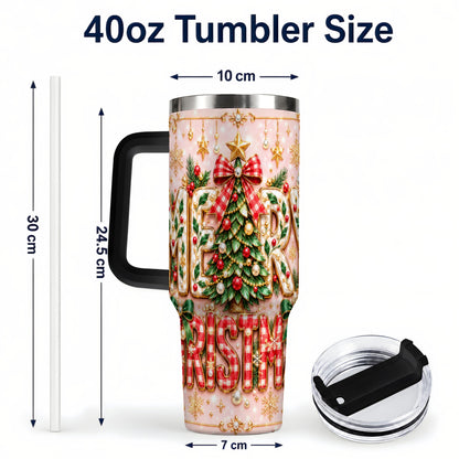 #pl[40oz|Black] Christmas Bow 40oz Tumbler with Handle, Holiday Stainless Steel Cup