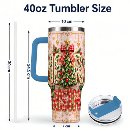 #pl[40oz|Blue] Christmas Bow 40oz Tumbler with Handle, Holiday Stainless Steel Cup