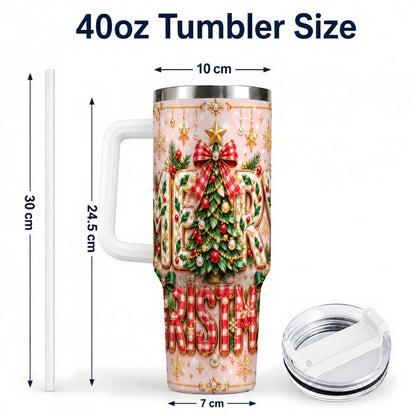 #pl[40oz|White] Christmas Bow 40oz Tumbler with Handle, Holiday Stainless Steel Cup