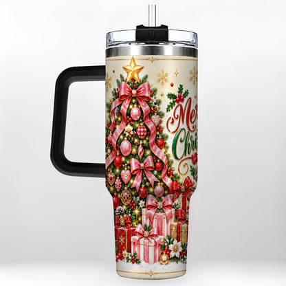 #pl[40oz|Black] Christmas Tree 40oz Tumbler with Handle, Festive Stainless Steel Cup