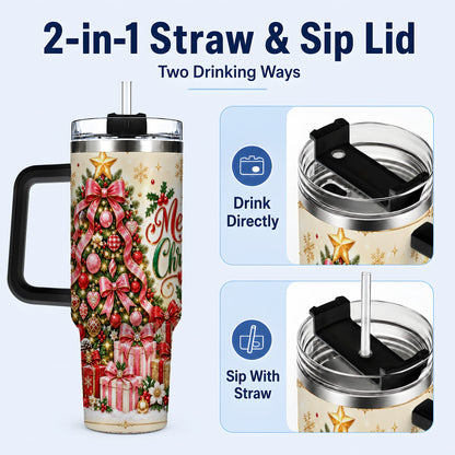 #pl[40oz|Black] Christmas Tree 40oz Tumbler with Handle, Festive Stainless Steel Cup