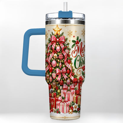 #pl[40oz|Blue] Christmas Tree 40oz Tumbler with Handle, Festive Stainless Steel Cup