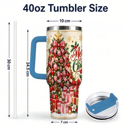 #pl[40oz|Blue] Christmas Tree 40oz Tumbler with Handle, Festive Stainless Steel Cup