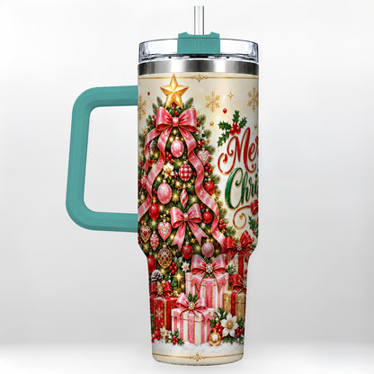 #pl[40oz|Green] Christmas Tree 40oz Tumbler with Handle, Festive Stainless Steel Cup
