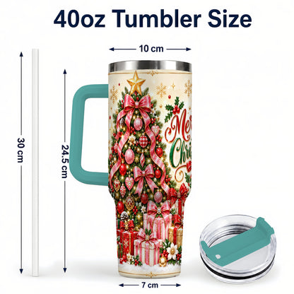 #pl[40oz|Green] Christmas Tree 40oz Tumbler with Handle, Festive Stainless Steel Cup