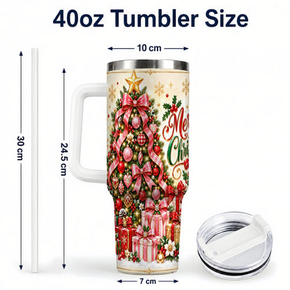 #pl[40oz|White] Christmas Tree 40oz Tumbler with Handle, Festive Stainless Steel Cup