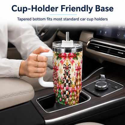Patterned Tree 40oz Tumbler with Handle, Holiday Stainless Steel Cup