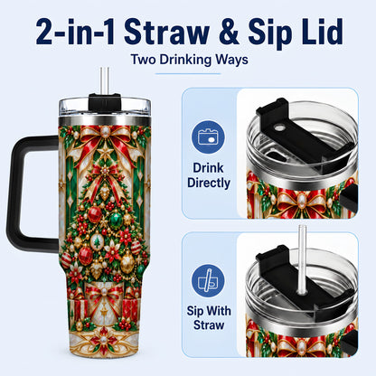 #pl[40oz|Black] Jeweled Tree Tumbler 40oz, Christmas Tumbler, Stainless Steel Travel Cup