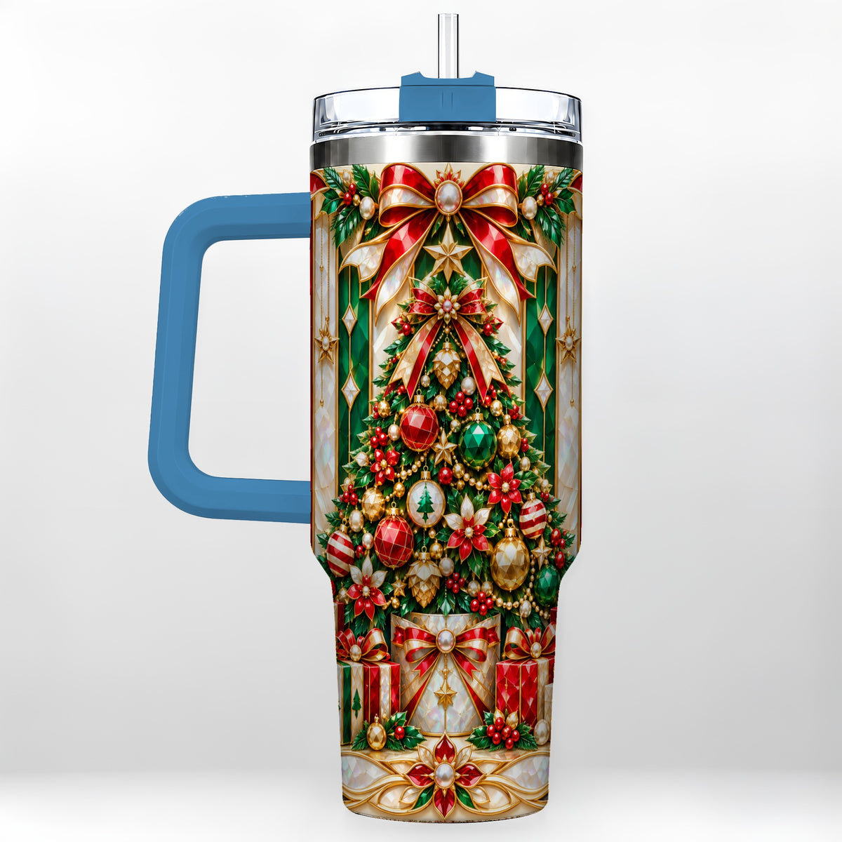 #pl[40oz|Blue] Jeweled Tree Tumbler 40oz, Christmas Tumbler, Stainless Steel Travel Cup