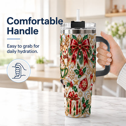 #pl[40oz|Black] Holiday Motif Tumbler 40oz, Christmas Tumbler, Stainless Steel Travel Cup