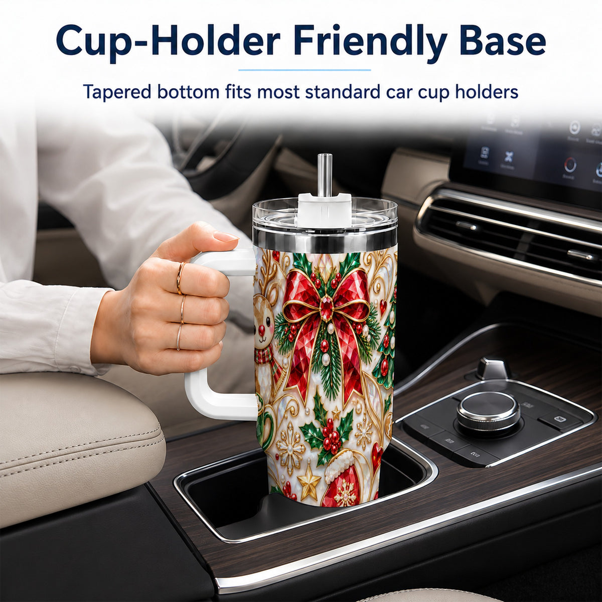 Holiday Motif Tumbler 40oz, Christmas Tumbler, Stainless Steel Travel Cup