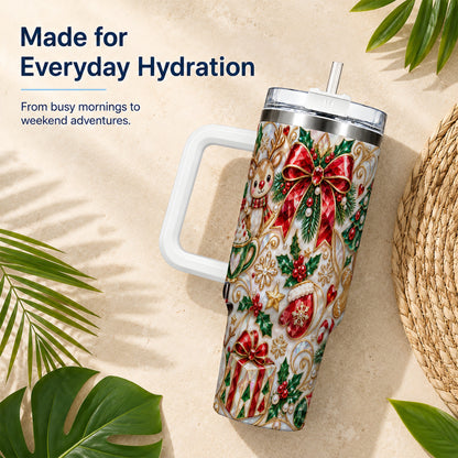 Holiday Motif Tumbler 40oz, Christmas Tumbler, Stainless Steel Travel Cup