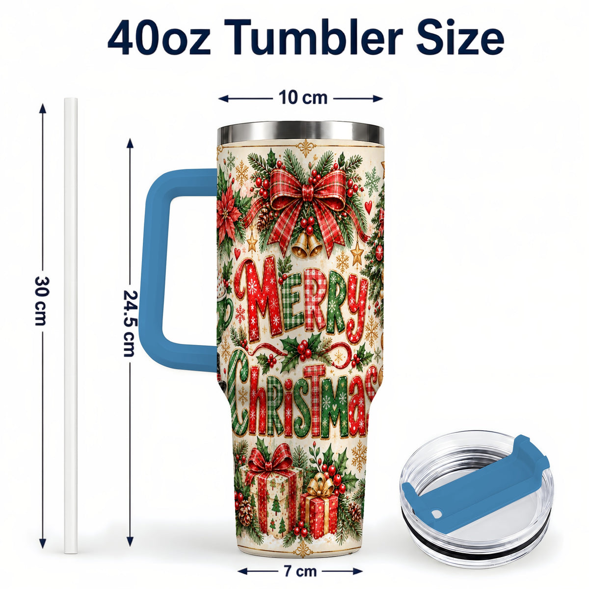 #pl[40oz|Blue] Christmas Collage 40oz Tumbler, Holiday Tumbler, Stainless Steel Travel Cup