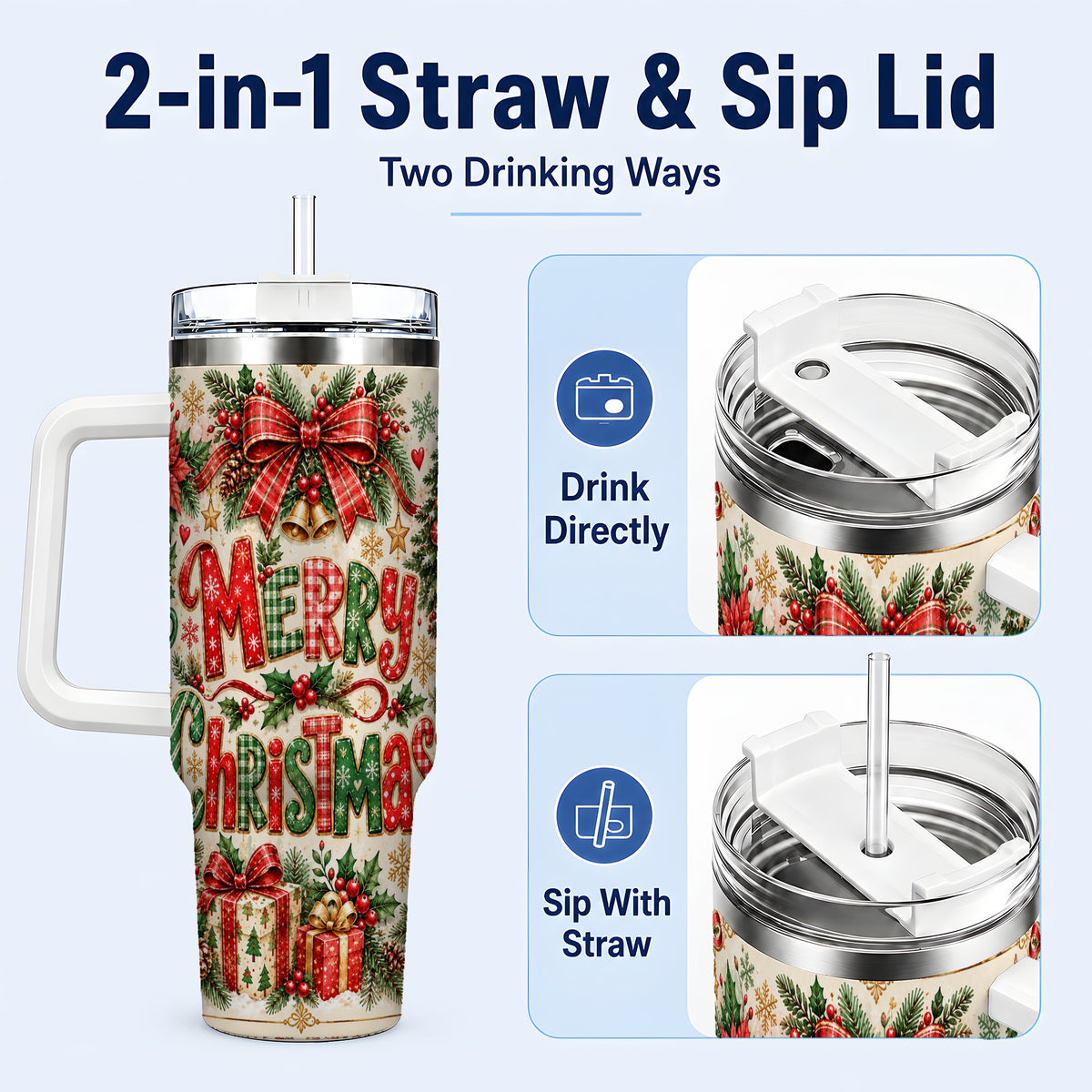 #pl[40oz|White] Christmas Collage 40oz Tumbler, Holiday Tumbler, Stainless Steel Travel Cup