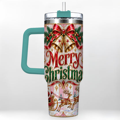 #pl[40oz|Green] Santa Sleigh 40oz Tumbler, Holiday Tumbler, Stainless Steel Travel Cup