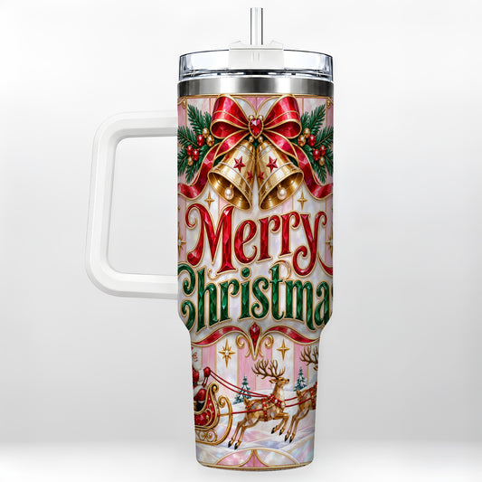 Santa Sleigh 40oz Tumbler, Holiday Tumbler, Stainless Steel Travel Cup