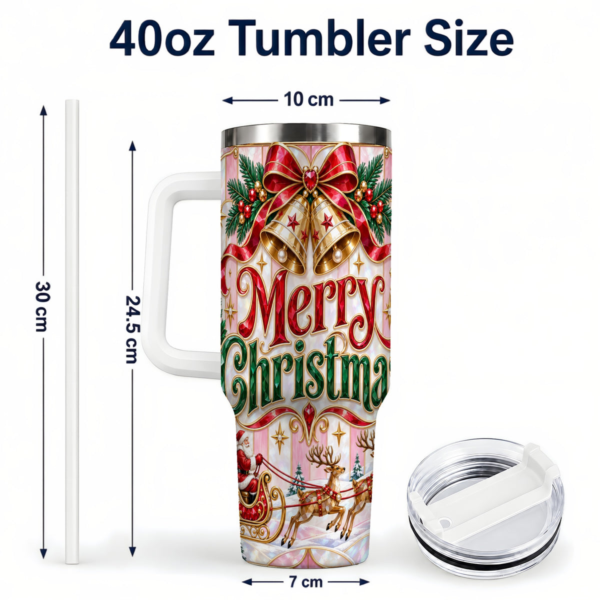 #pl[40oz|White] Santa Sleigh 40oz Tumbler, Holiday Tumbler, Stainless Steel Travel Cup