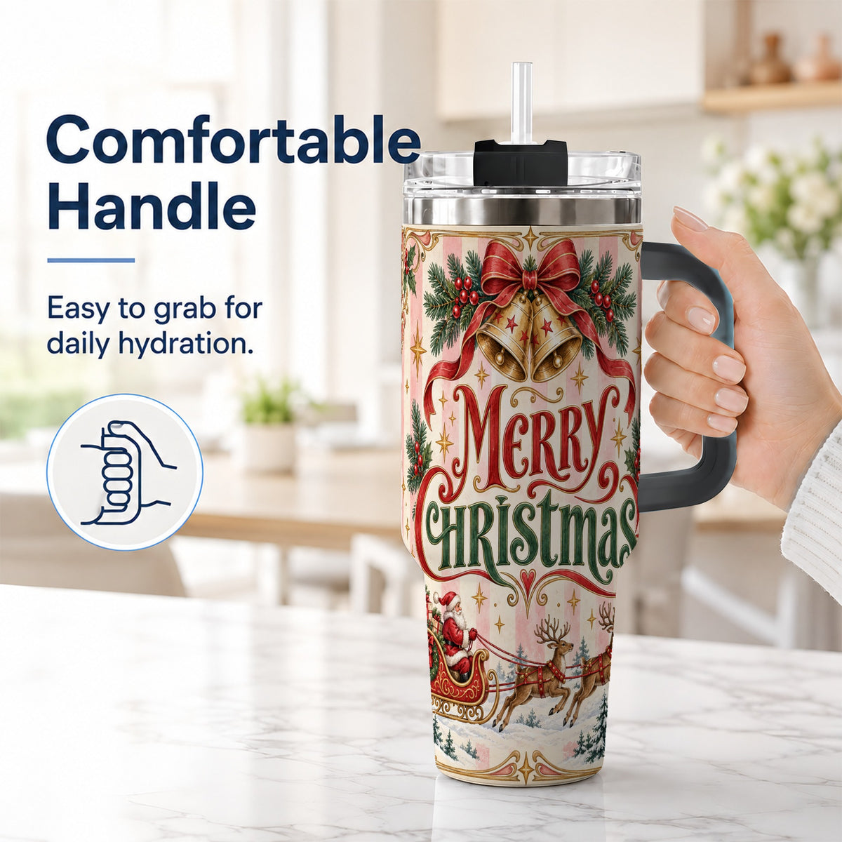 #pl[40oz|Black] Vintage Santa Sleigh 40oz Tumbler, Holiday Tumbler, Stainless Steel Travel Cup