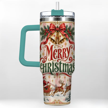 #pl[40oz|Green] Vintage Santa Sleigh 40oz Tumbler, Holiday Tumbler, Stainless Steel Travel Cup