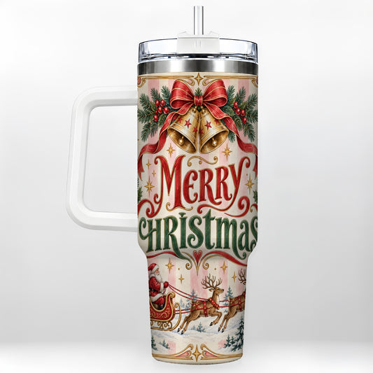 Vintage Santa Sleigh 40oz Tumbler, Holiday Tumbler, Stainless Steel Travel Cup