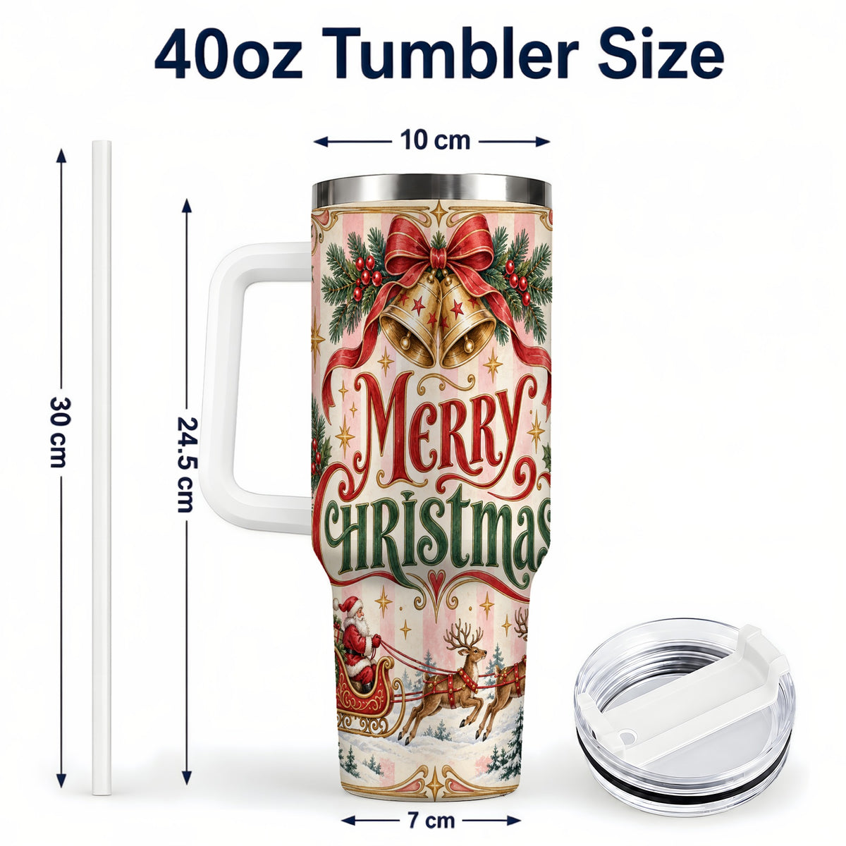 #pl[40oz|White] Vintage Santa Sleigh 40oz Tumbler, Holiday Tumbler, Stainless Steel Travel Cup