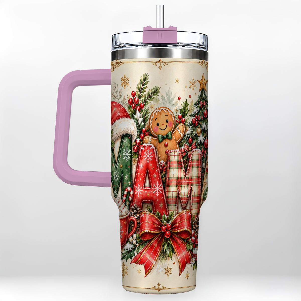 #pl[40oz|Pink] Christmas Mom 40oz Tumbler, Holiday Tumbler, Stainless Steel Travel Cup