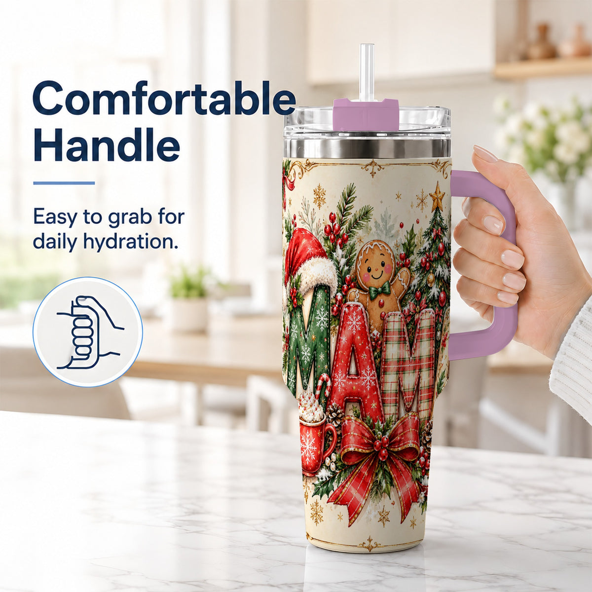 #pl[40oz|Pink] Christmas Mom 40oz Tumbler, Holiday Tumbler, Stainless Steel Travel Cup