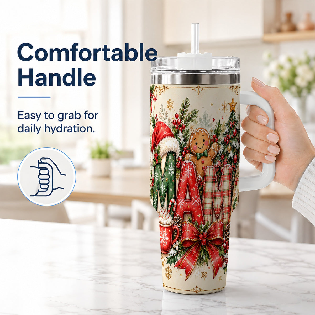#pl[40oz|White] Christmas Mom 40oz Tumbler, Holiday Tumbler, Stainless Steel Travel Cup