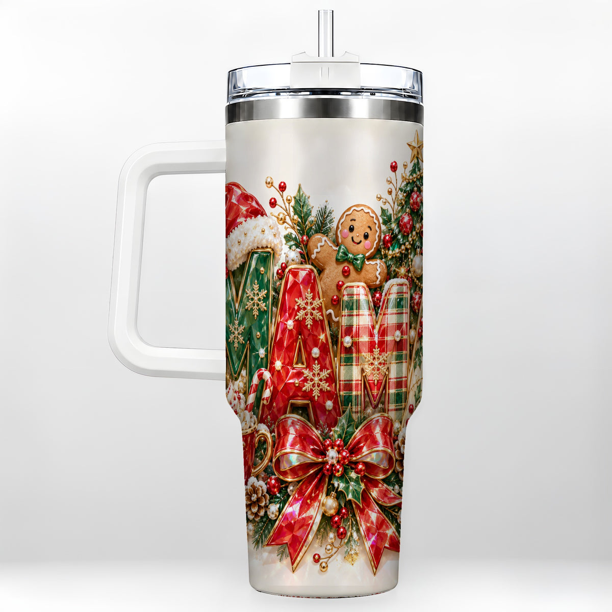 Holiday Lettering Tumbler 40oz, Festive Tumbler, Stainless Steel Travel Cup