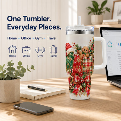 Holiday Lettering Tumbler 40oz, Festive Tumbler, Stainless Steel Travel Cup