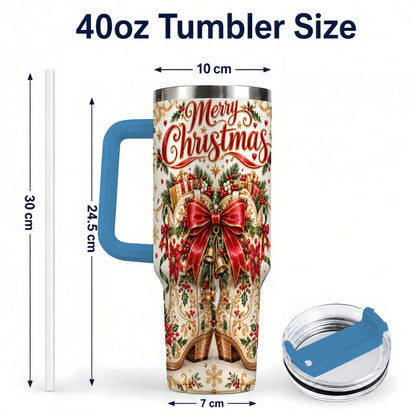 #pl[40oz|Blue] Western Holiday Tumbler 40oz, Boots Tumbler, Stainless Steel Travel Cup