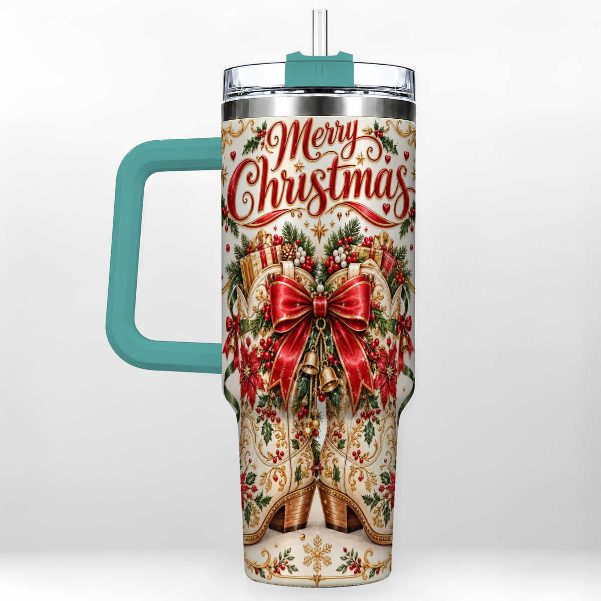 #pl[40oz|Green] Western Holiday Tumbler 40oz, Boots Tumbler, Stainless Steel Travel Cup