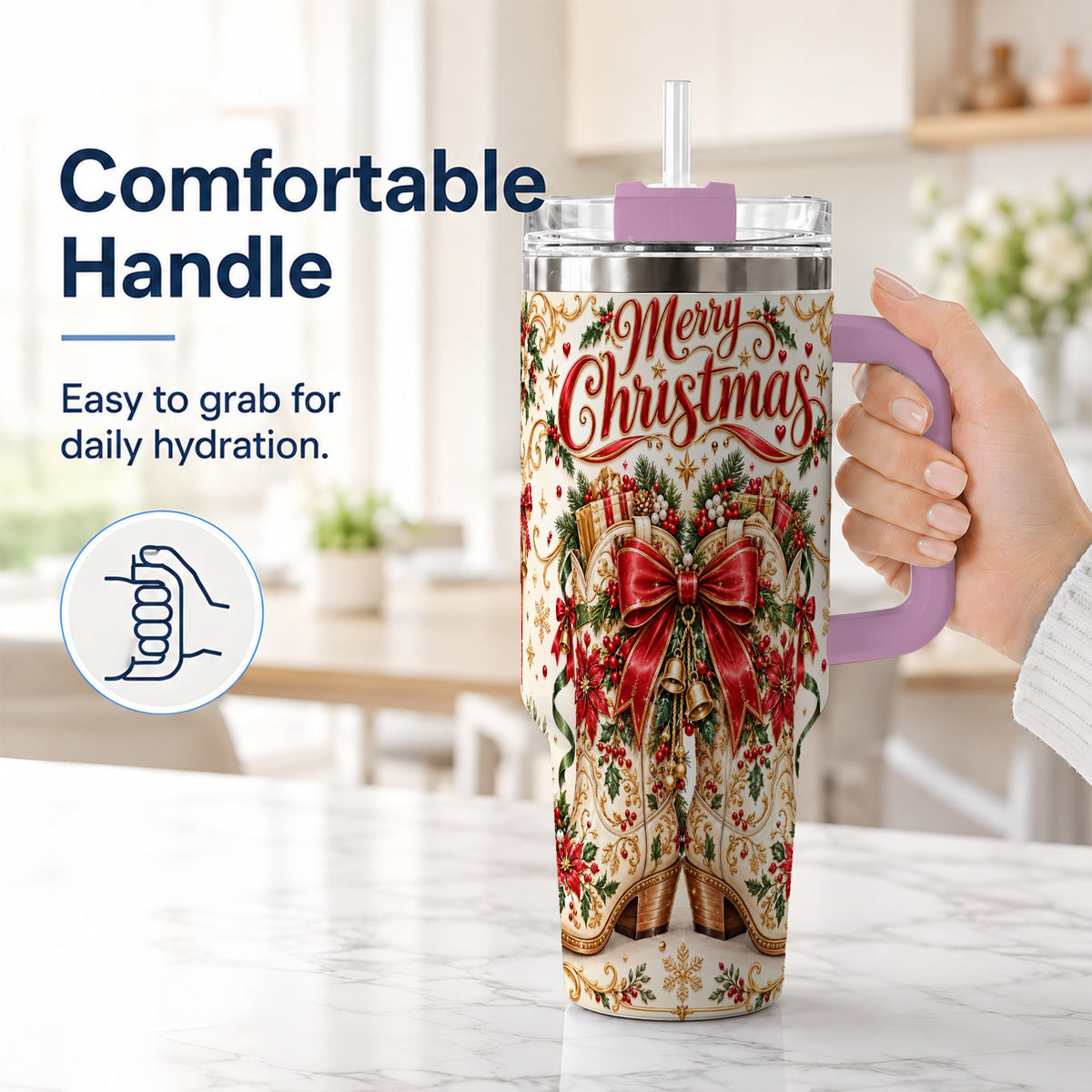 #pl[40oz|Pink] Western Holiday Tumbler 40oz, Boots Tumbler, Stainless Steel Travel Cup