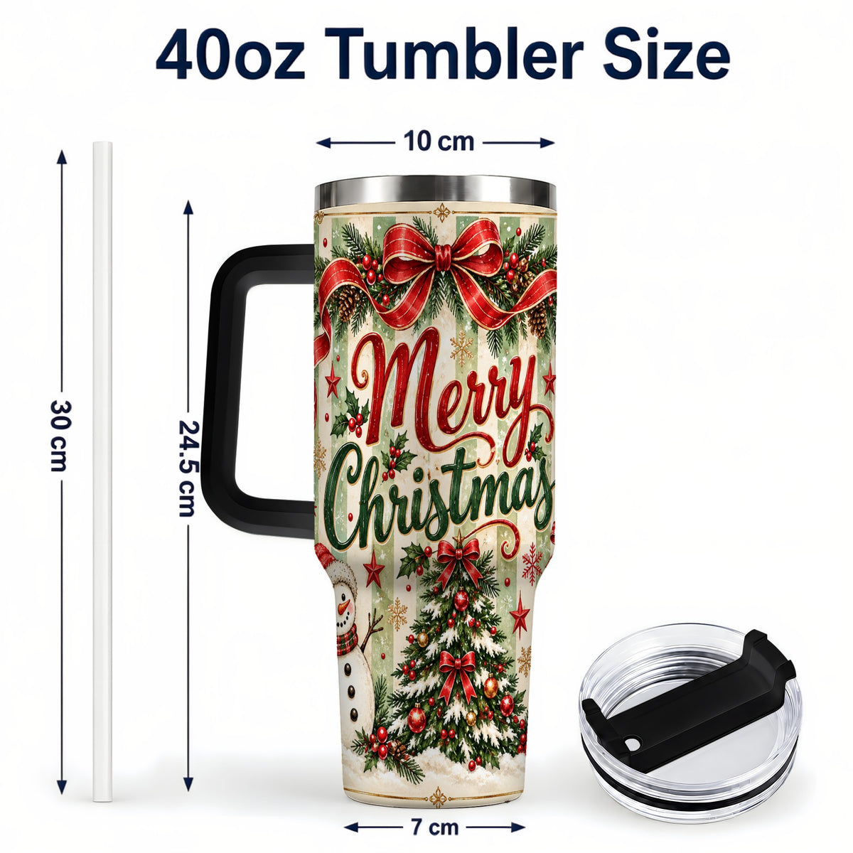 #pl[40oz|Black] Classic Holiday Tumbler 40oz, Snowman Tumbler, Stainless Steel Travel Cup