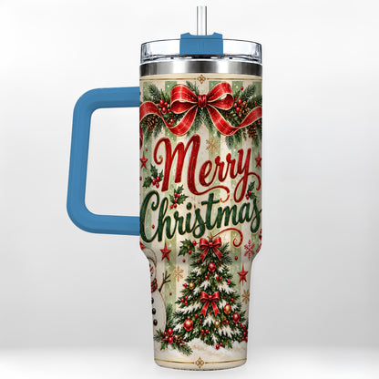 #pl[40oz|Blue] Classic Holiday Tumbler 40oz, Snowman Tumbler, Stainless Steel Travel Cup